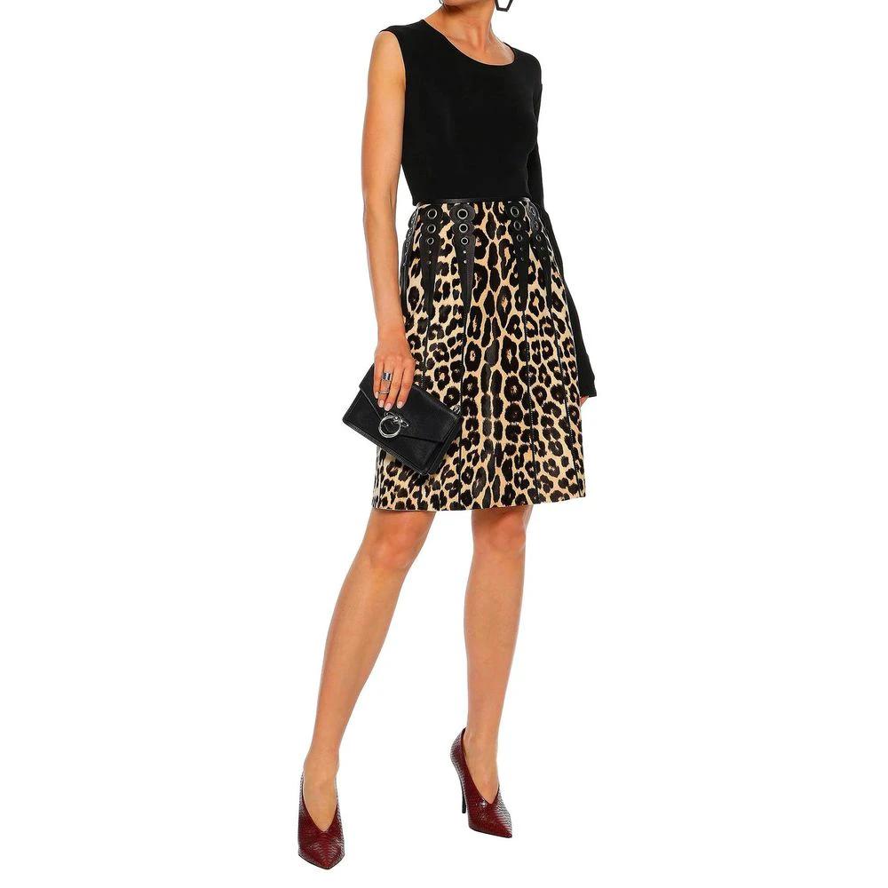 Women’s Brown Leather Midi Skirt – Bottega Veneta Flared Designer Skirt