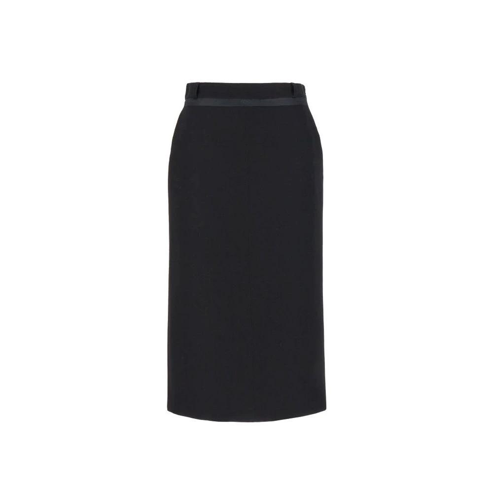 Women’s Black Virgin Wool Long Skirt – Fendi Logo Waist Designer Skirt