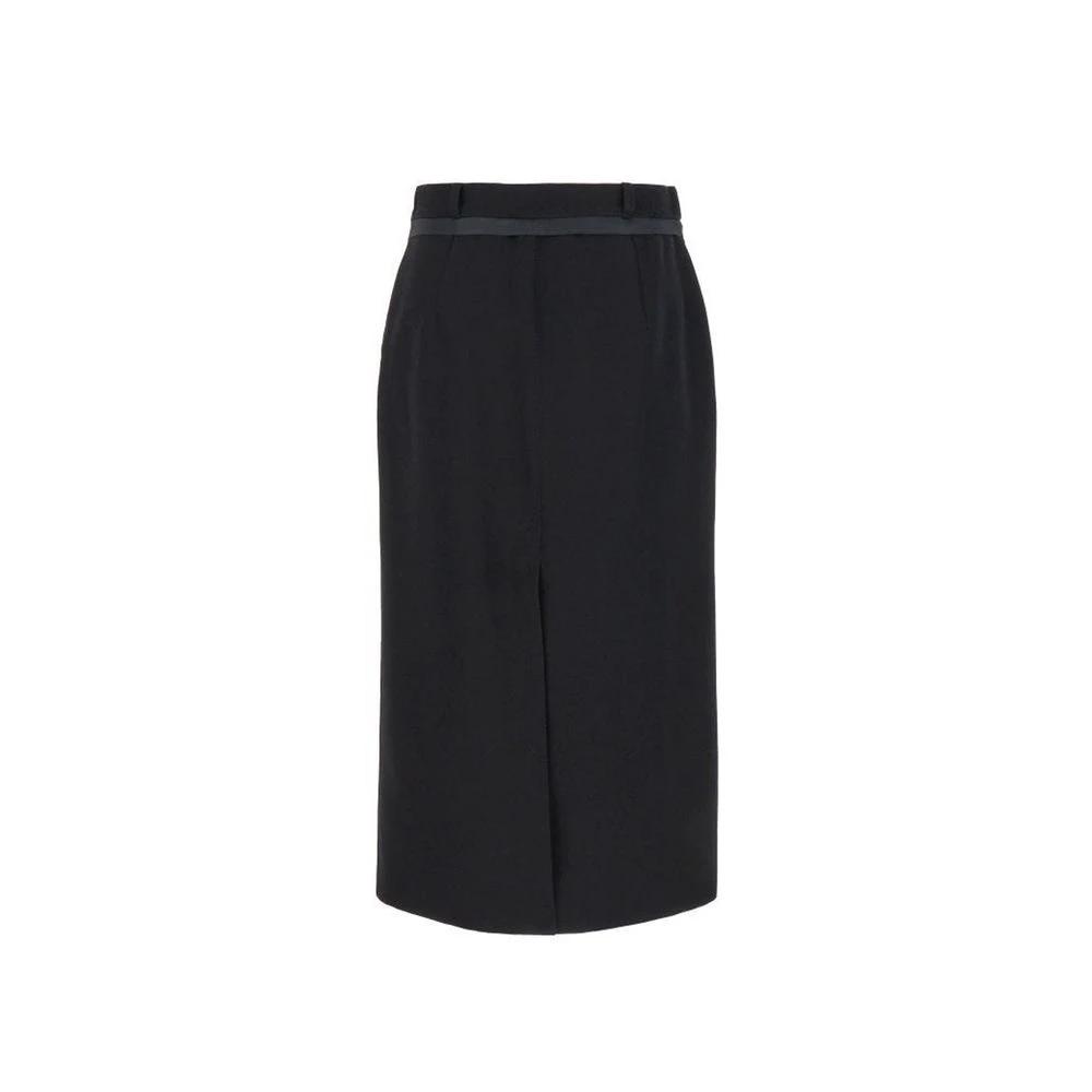 Women’s Black Virgin Wool Long Skirt – Fendi Logo Waist Designer Skirt