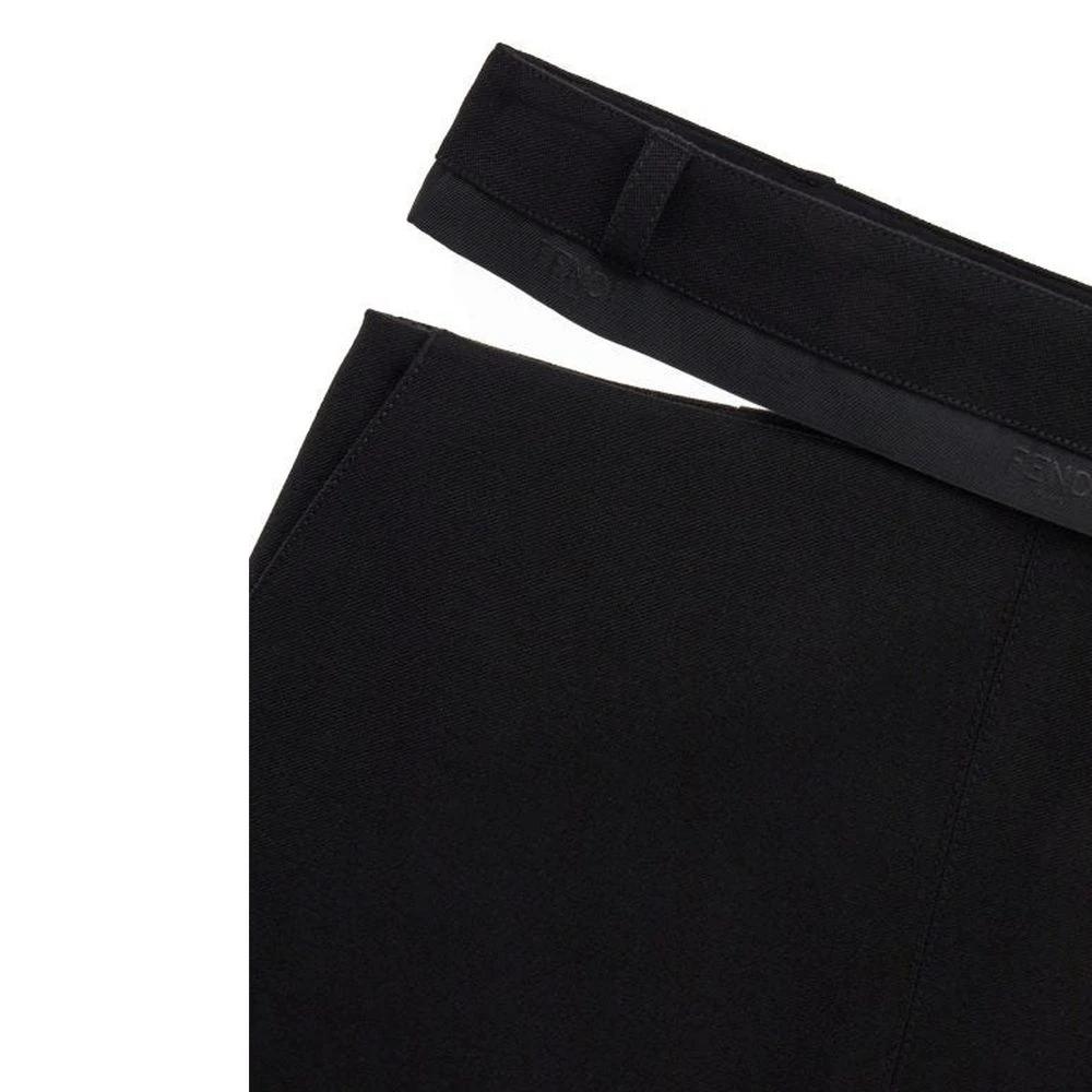 Women’s Black Virgin Wool Long Skirt – Fendi Logo Waist Designer Skirt