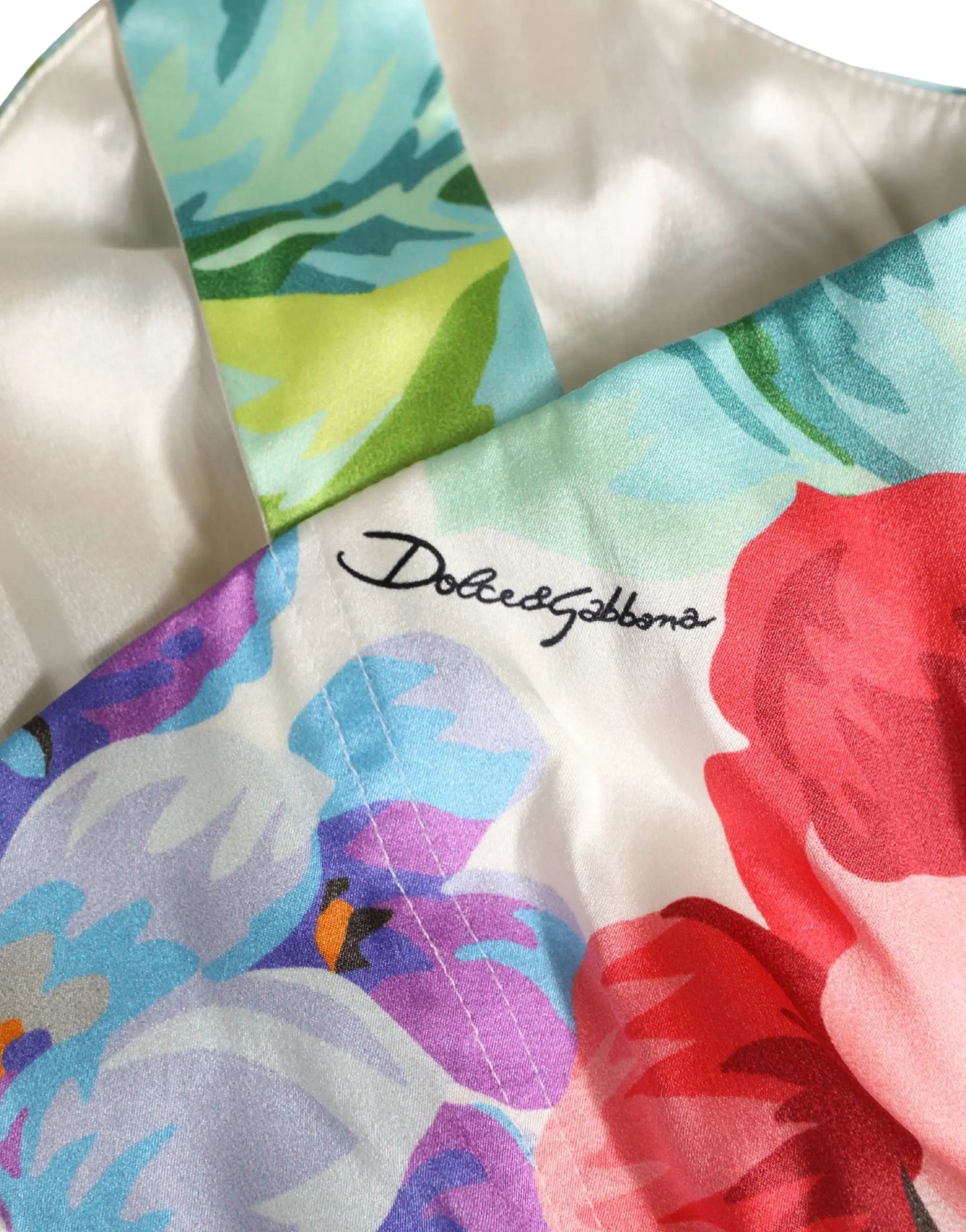 Dolce & Gabbana Multicolor Floral Print Silk Cropped Bustier Top