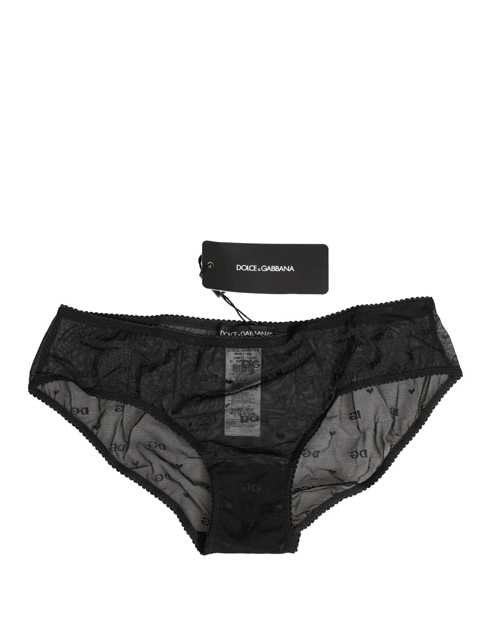 Dolce & Gabbana Black Sheer Mesh Lace Logo Brief Panty Underwear