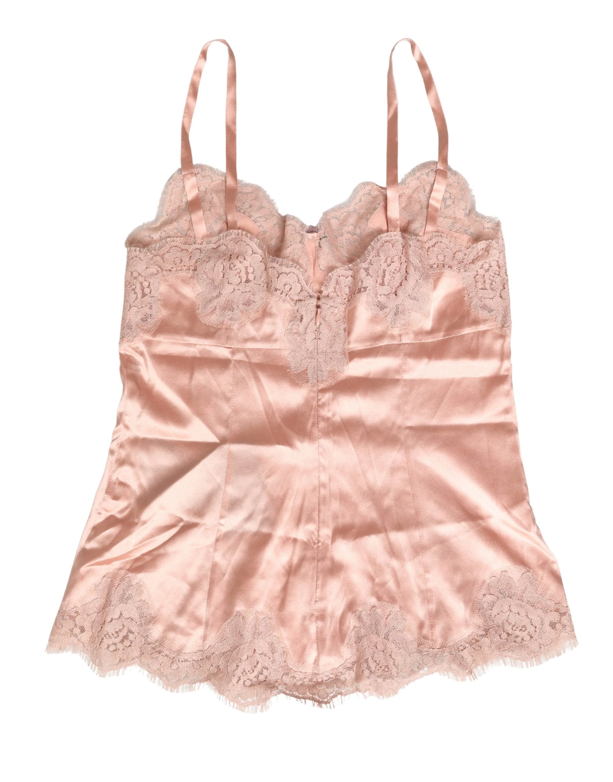 Dolce & Gabbana Débardeur Lingerie Nuit en Soie et Satin Dentelle Rose