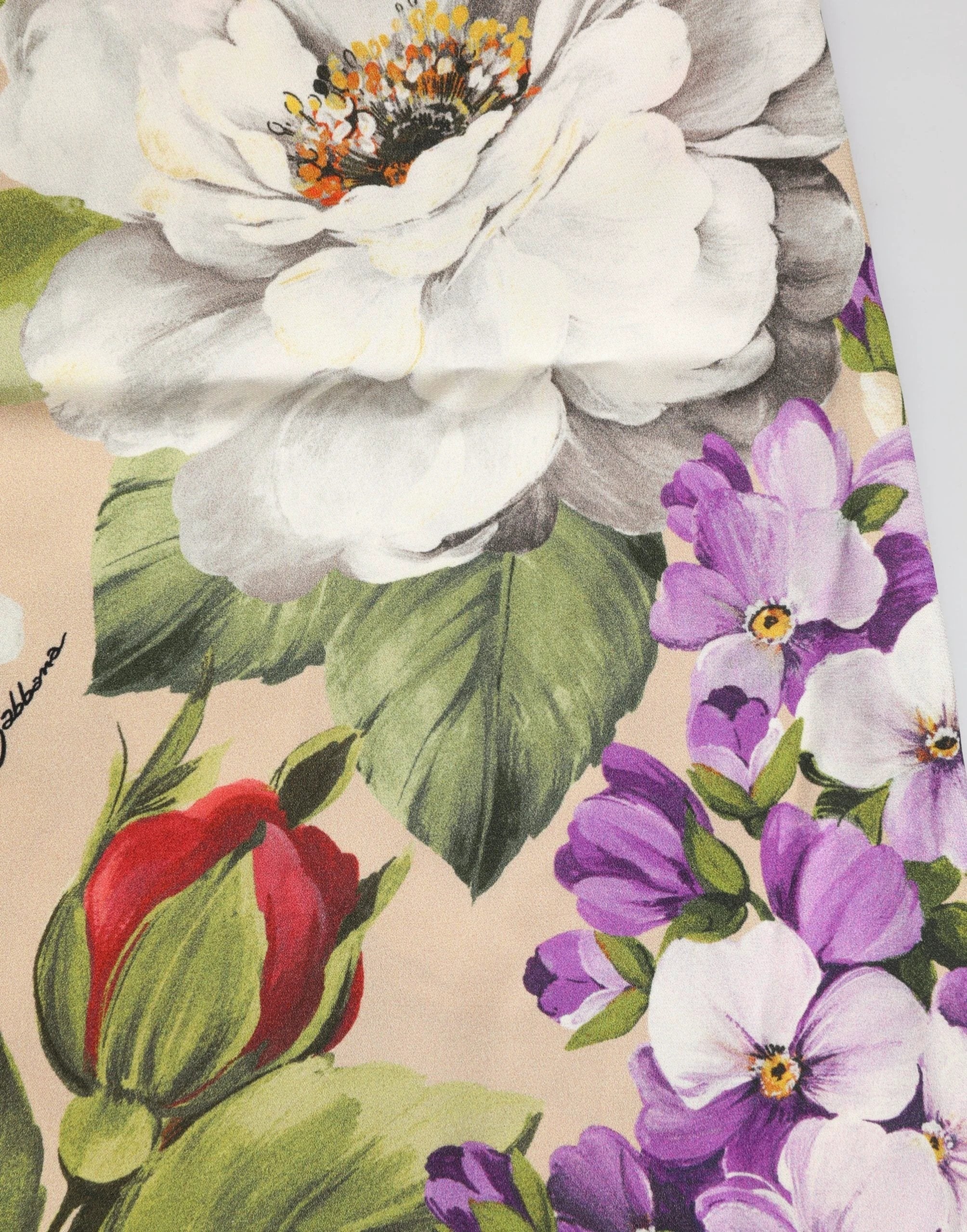 Dolce & Gabbana Beige Floral Silk Tank Short Chemise Sleepwear