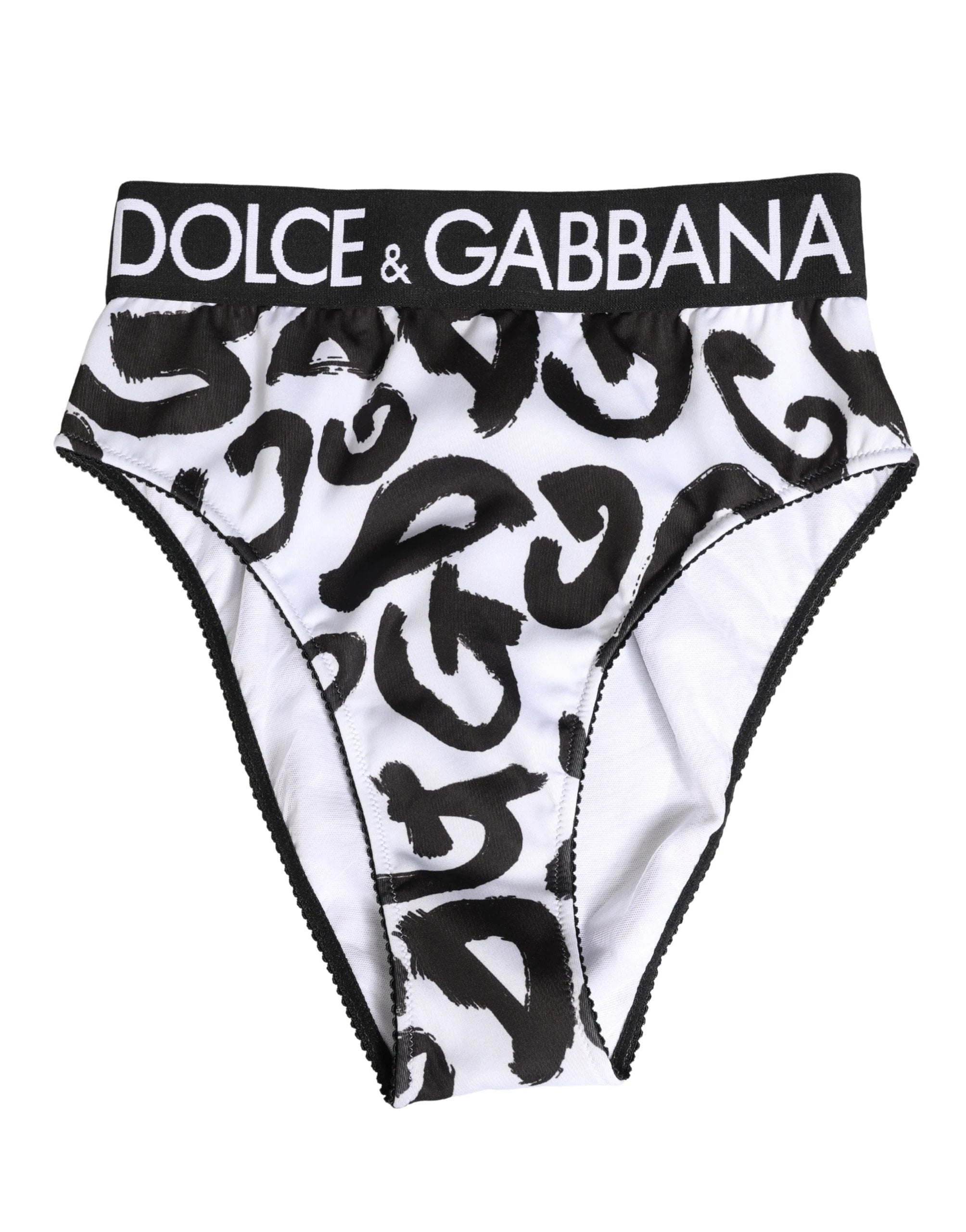 Sous-vêtements taille haute Dolce & Gabbana noirs et blancs à logo graphique