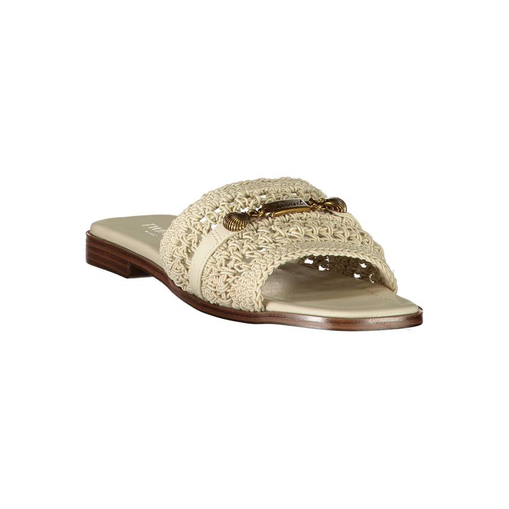 Women’s Beige Slides – Twinset Logo Slippers with Contrast Details