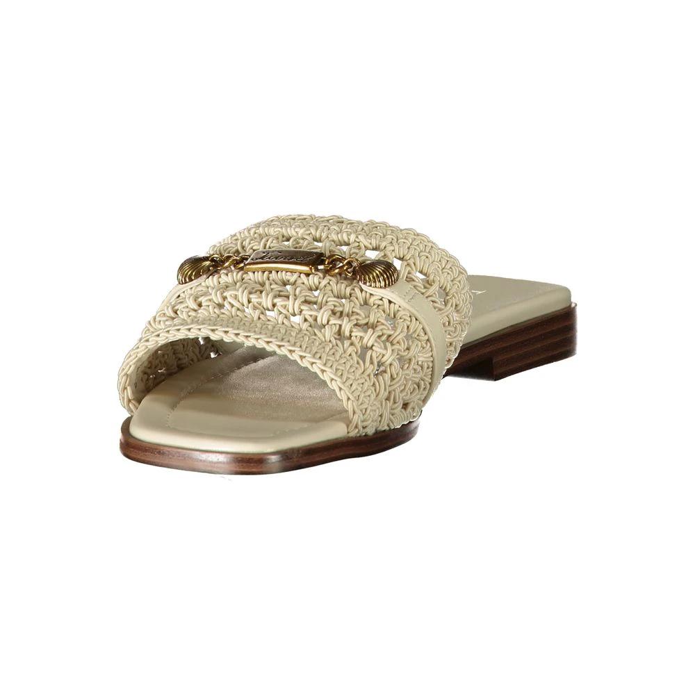 Women’s Beige Slides – Twinset Logo Slippers with Contrast Details