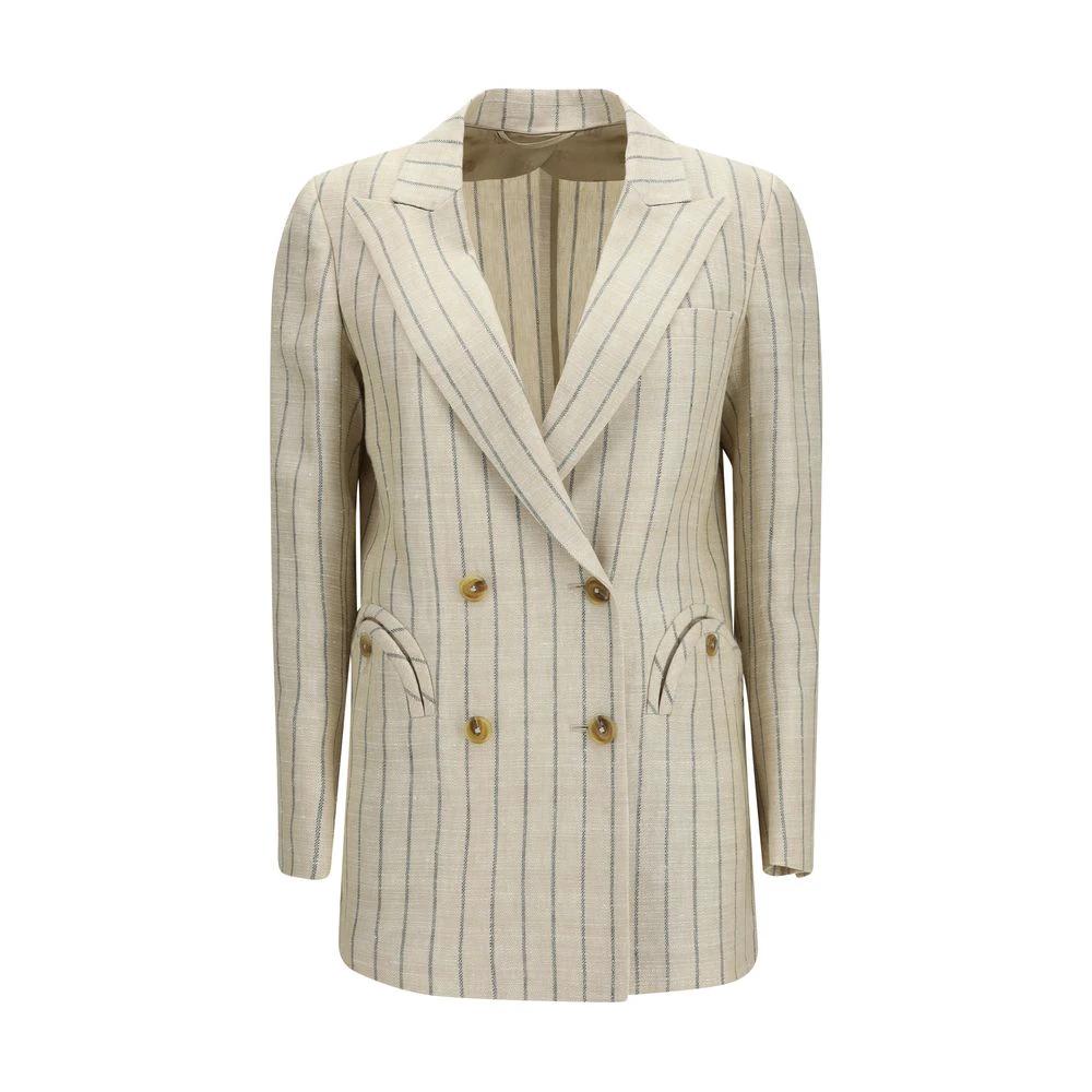 Blazer beige femme – Blazé Milano blazer croisé lin rayures SS26