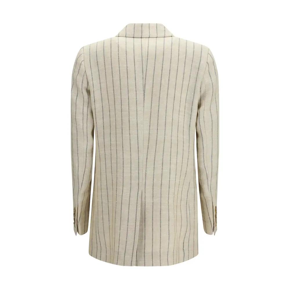 Women’s Beige Linen Blazer – Blazé Milano Double-Breasted Pinstripe Blazer SS26
