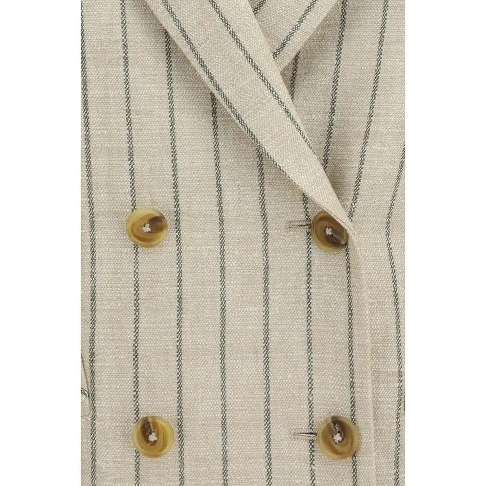 Women’s Beige Linen Blazer – Blazé Milano Double-Breasted Pinstripe Blazer SS26