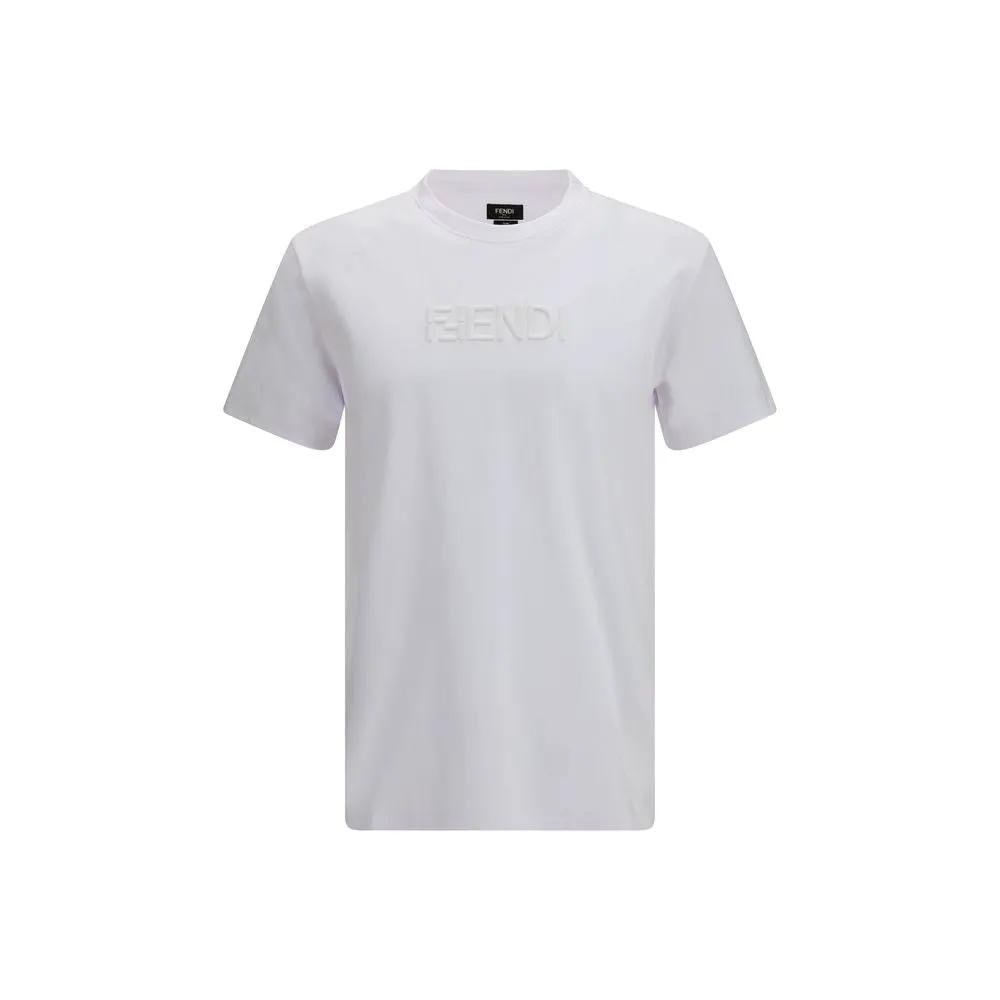 Men’s White Cotton T-Shirt – Fendi FF Selleria Logo Embroidered Tee SS26