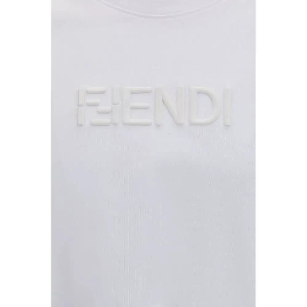 Men’s White Cotton T-Shirt – Fendi FF Selleria Logo Embroidered Tee SS26