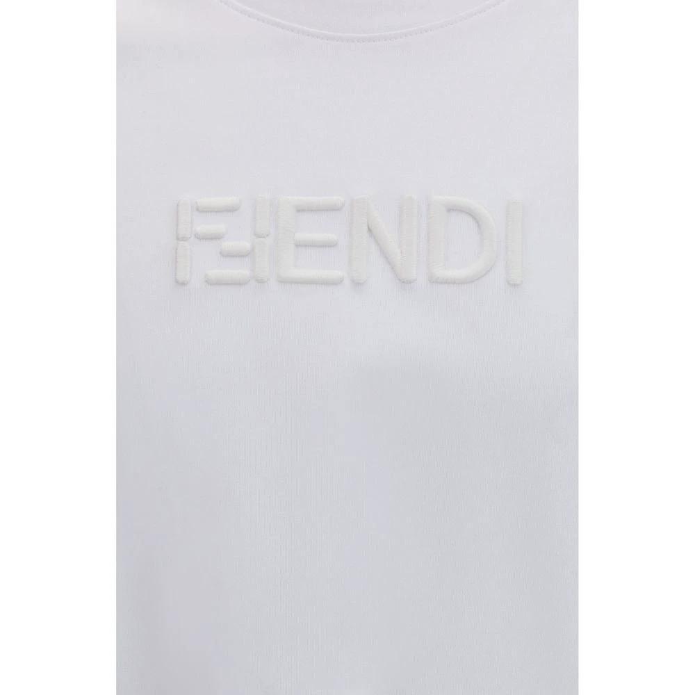 Men’s White Cotton T-Shirt – Fendi FF Selleria Logo Embroidered Tee SS26