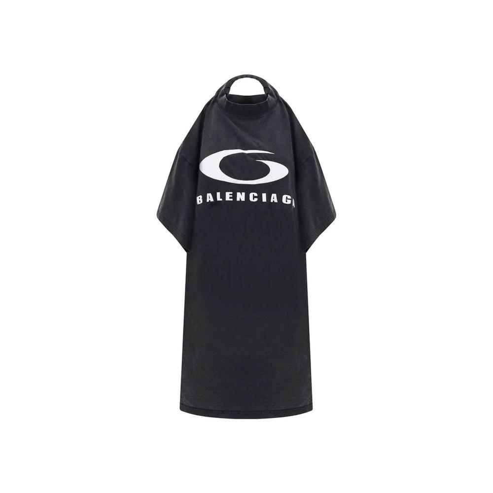 Women’s Black Cotton Logo Dress – Balenciaga Open Back Casual Dress