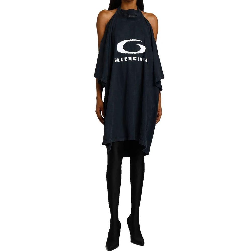 Women’s Black Cotton Logo Dress – Balenciaga Open Back Casual Dress