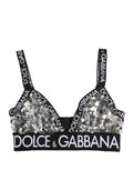 Dolce & Gabbana Silver Sequined Triangle Soft Cup Bra Underwear