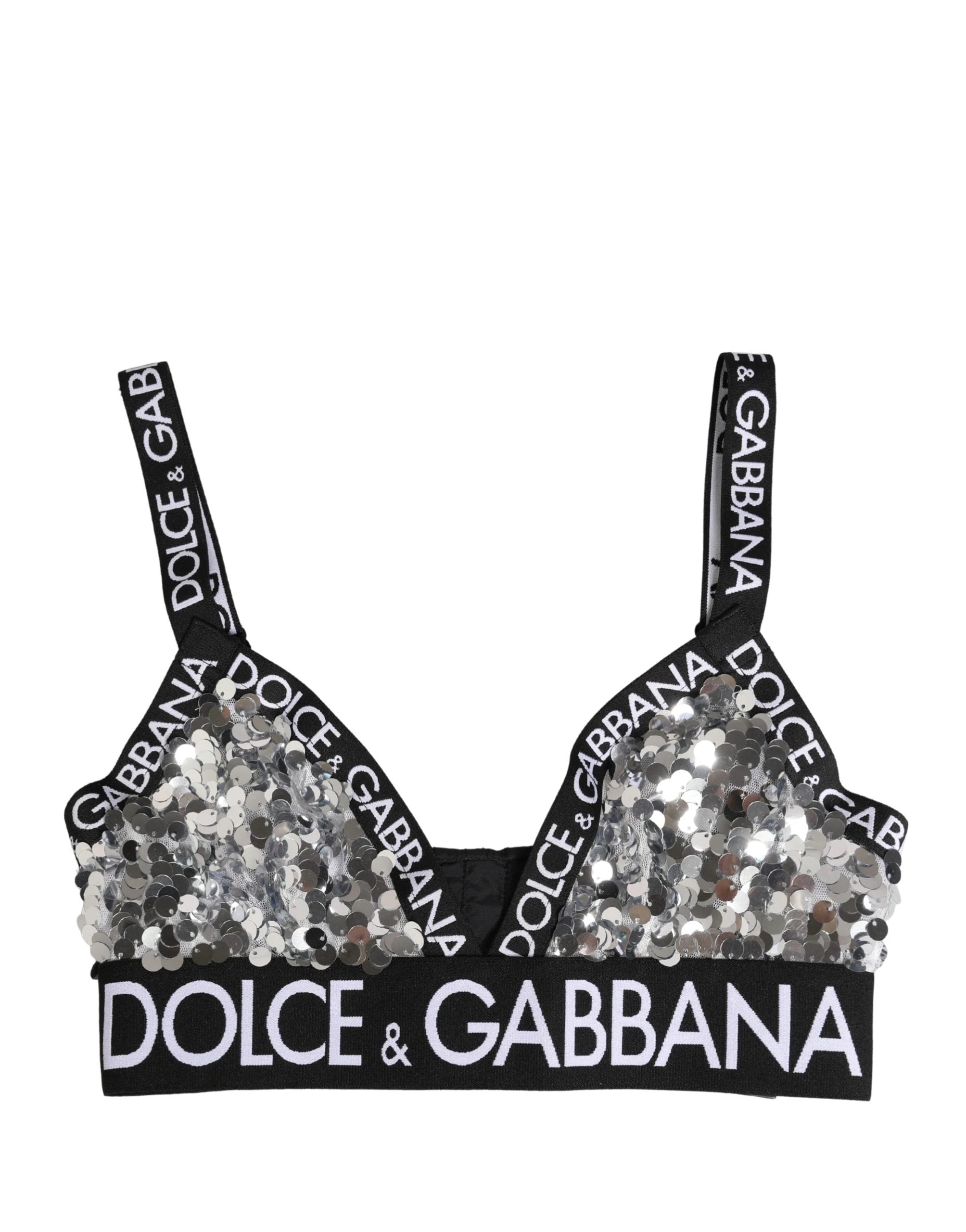 Dolce & Gabbana Silver Sequined Triangle Soft Cup Bra Underwear