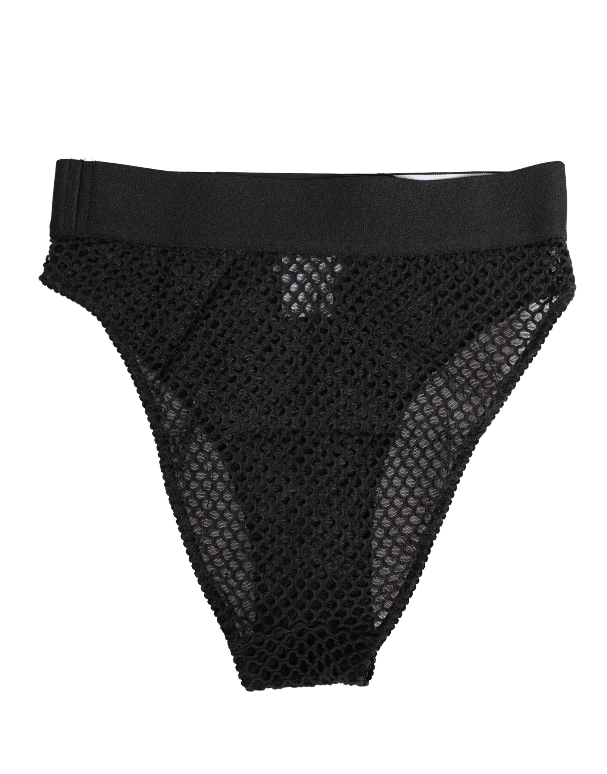 Sous-vêtement culotte haute en maille de coton noire Dolce & Gabbana