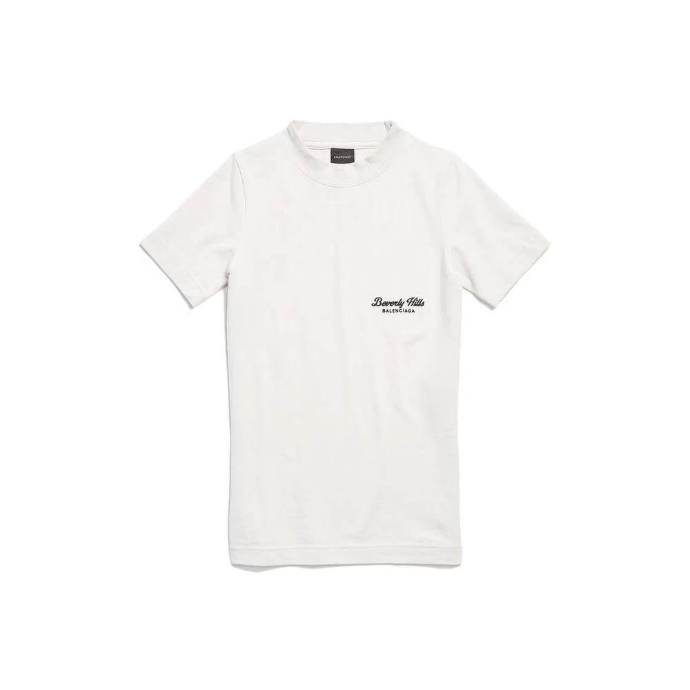 Women’s White Cotton T-Shirt – Balenciaga Slim Fit Embroidered Logo Tee