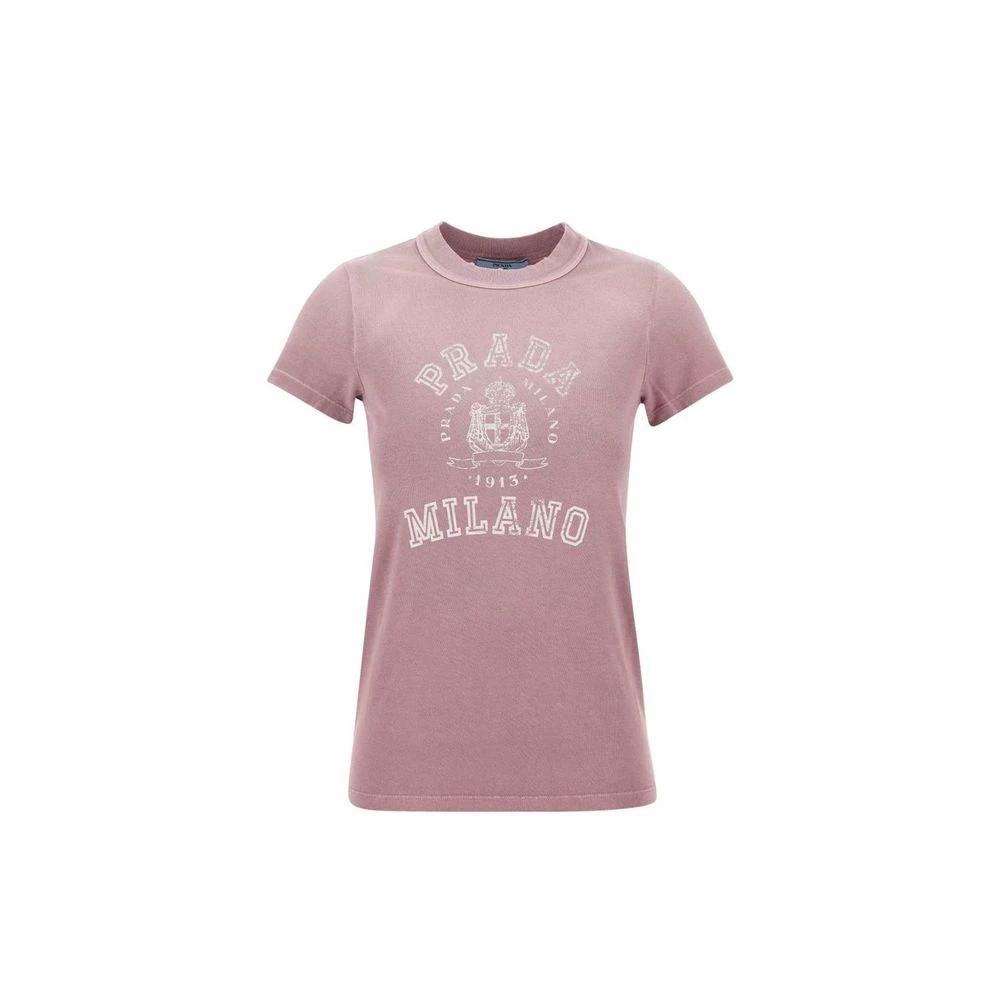 Women’s Multicolor Cotton T-Shirt – Prada Slim Fit Logo Designer Tee Made in Italy
