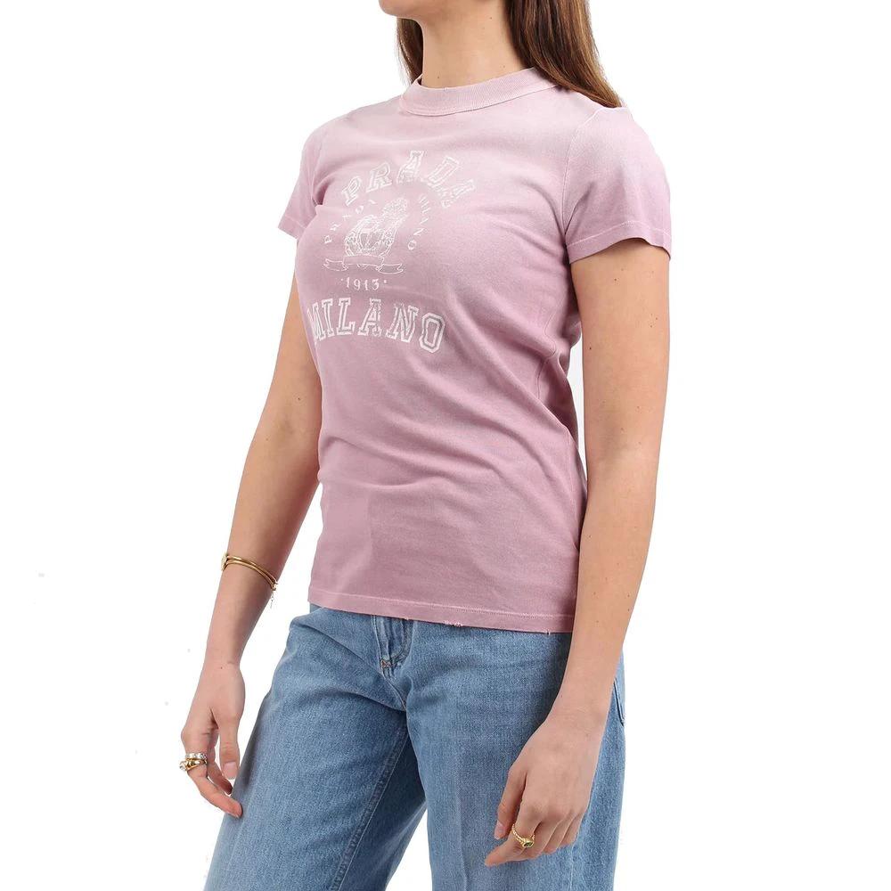 Women’s Multicolor Cotton T-Shirt – Prada Slim Fit Logo Designer Tee Made in Italy