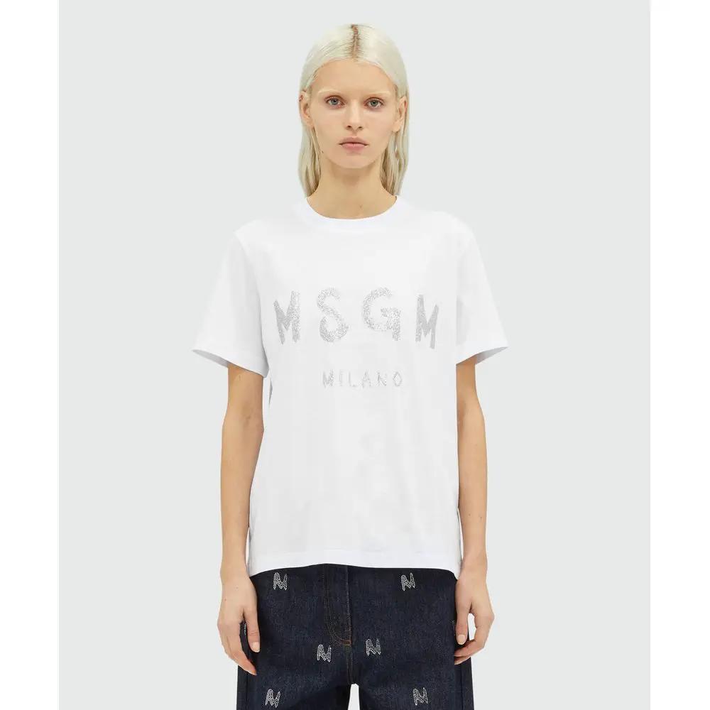 Women’s White Cotton T-Shirt – MSGM Optical White Essential Tee