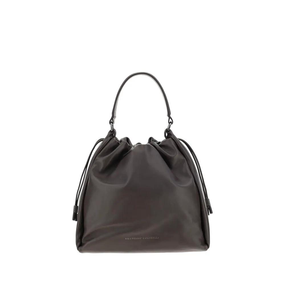 Brunello Cucinelli Brown Calf Leather Bos Taurus Shoulder Bag