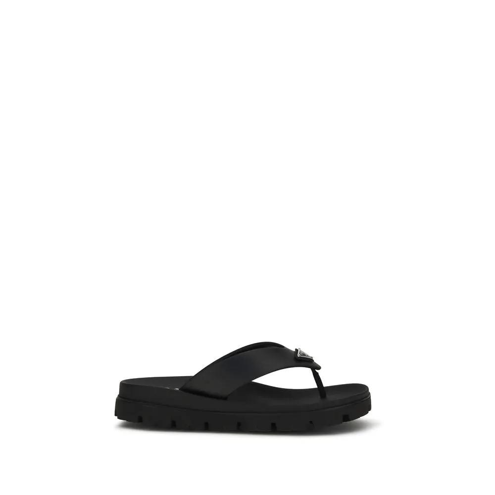Sandales Tongs Prada en Cuir de Veau Marron (Bos Taurus)