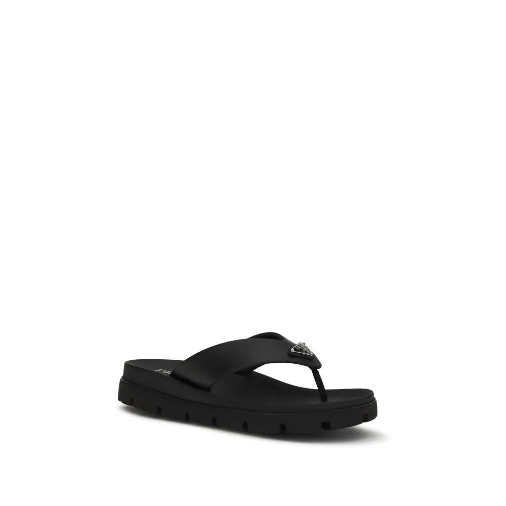 Sandales Tongs Prada en Cuir de Veau Marron (Bos Taurus)