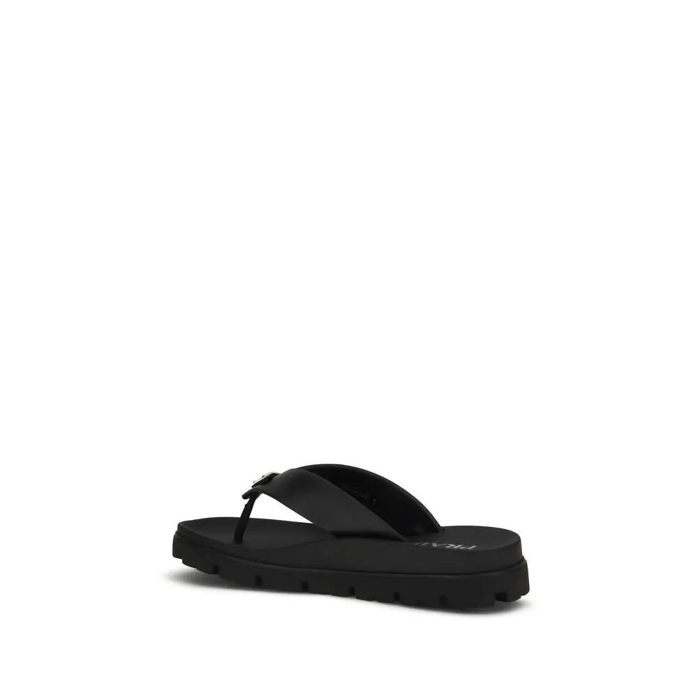 Sandales Tongs Prada en Cuir de Veau Marron (Bos Taurus)