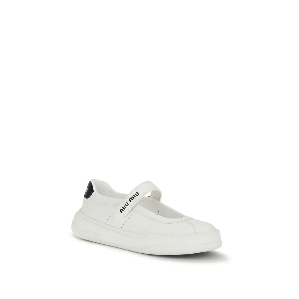 Miu Miu Ballerines en Cuir de Veau Blanc