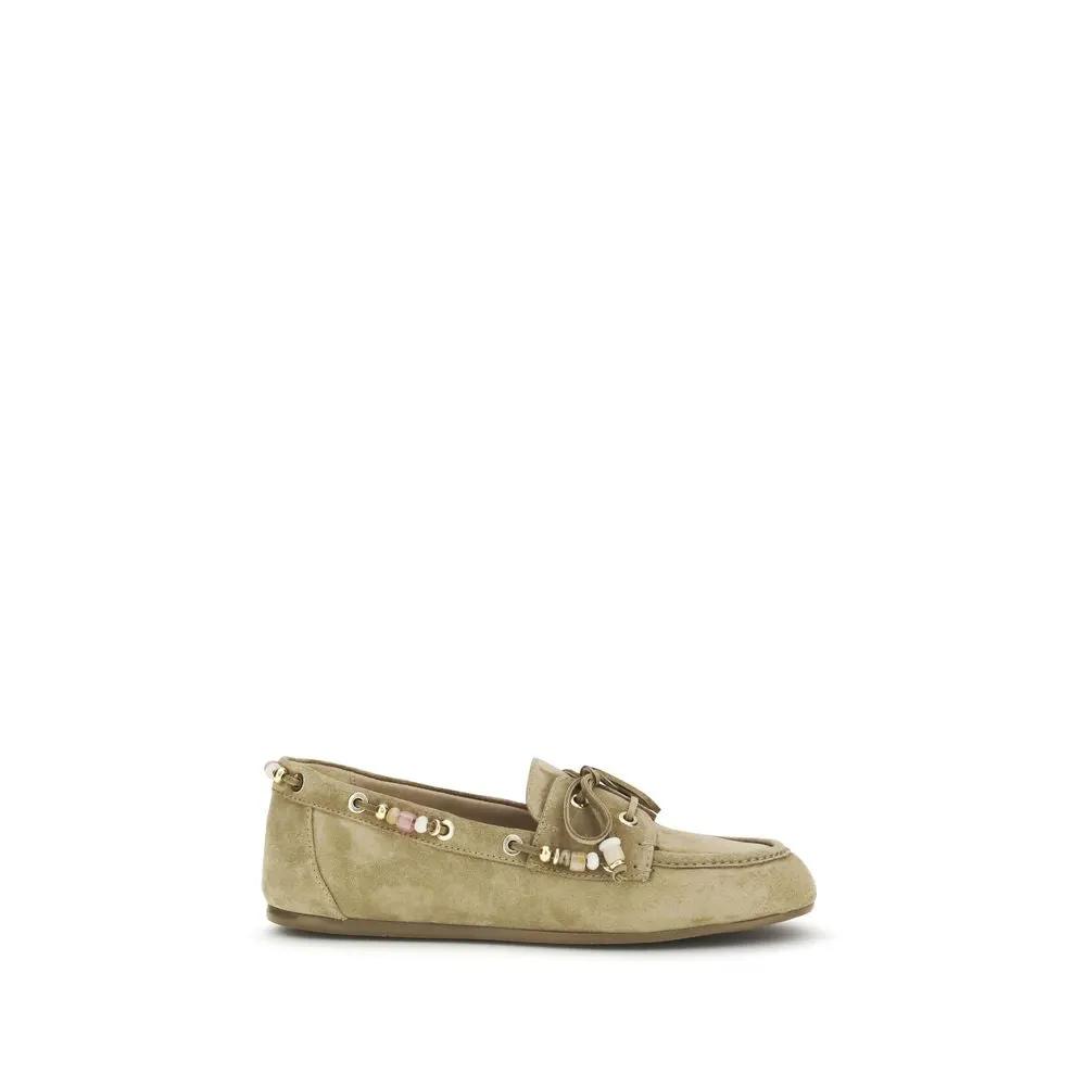 Stuart Weitzman Beige Calf Leather Bos Taurus Slip-On Loafers