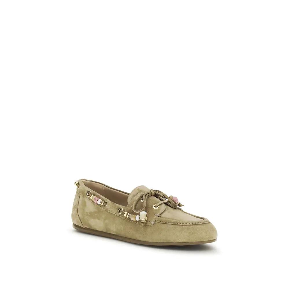 Stuart Weitzman Beige Calf Leather Bos Taurus Slip-On Loafers