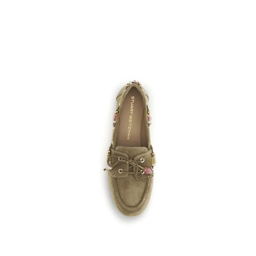 Stuart Weitzman Beige Calf Leather Bos Taurus Slip-On Loafers