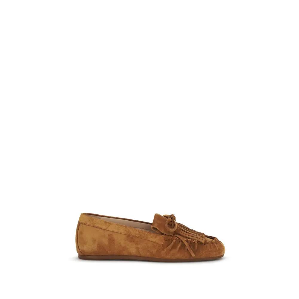 Stuart Weitzman Brown Calf Leather Bos Taurus Slip-On Loafers