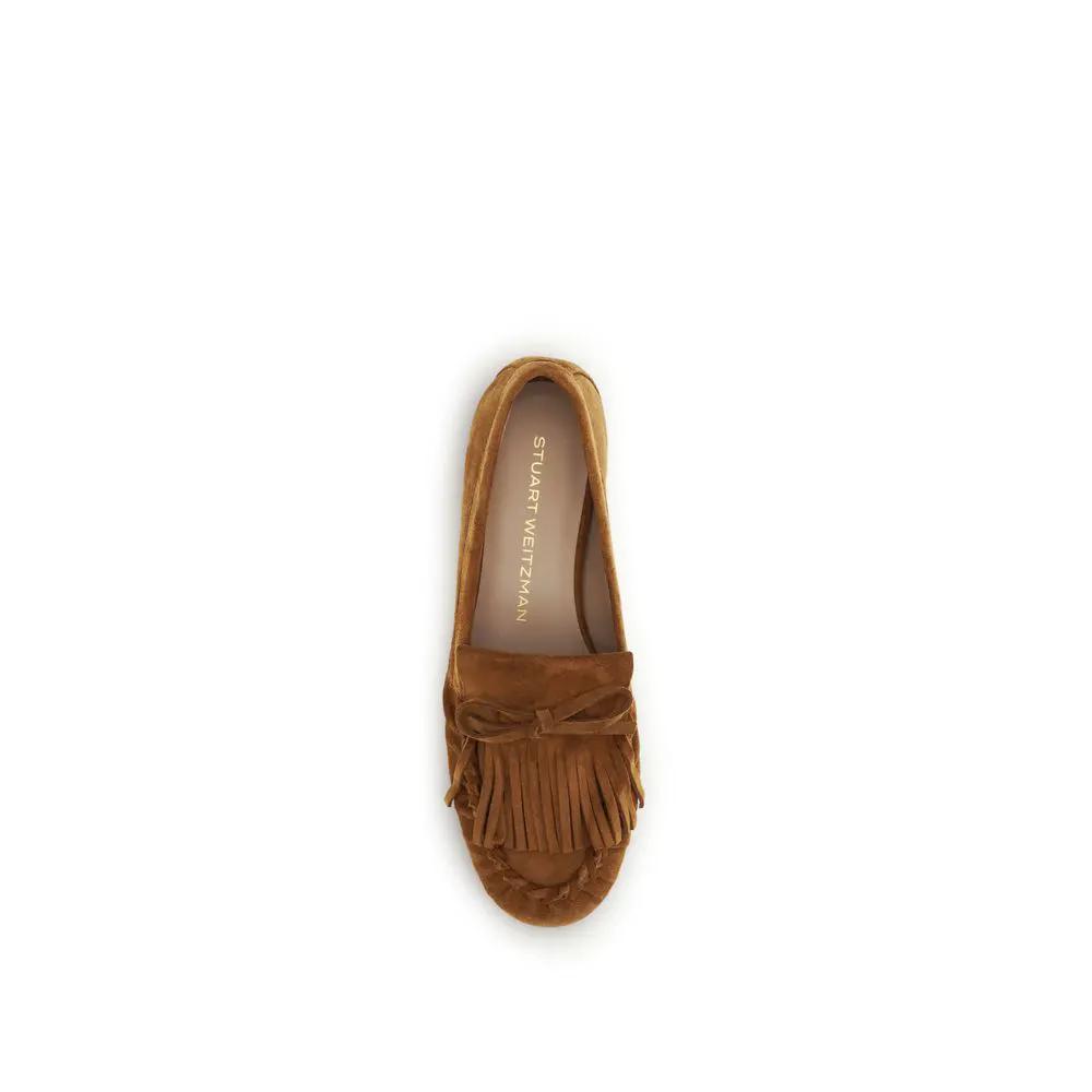Stuart Weitzman Brown Calf Leather Bos Taurus Slip-On Loafers
