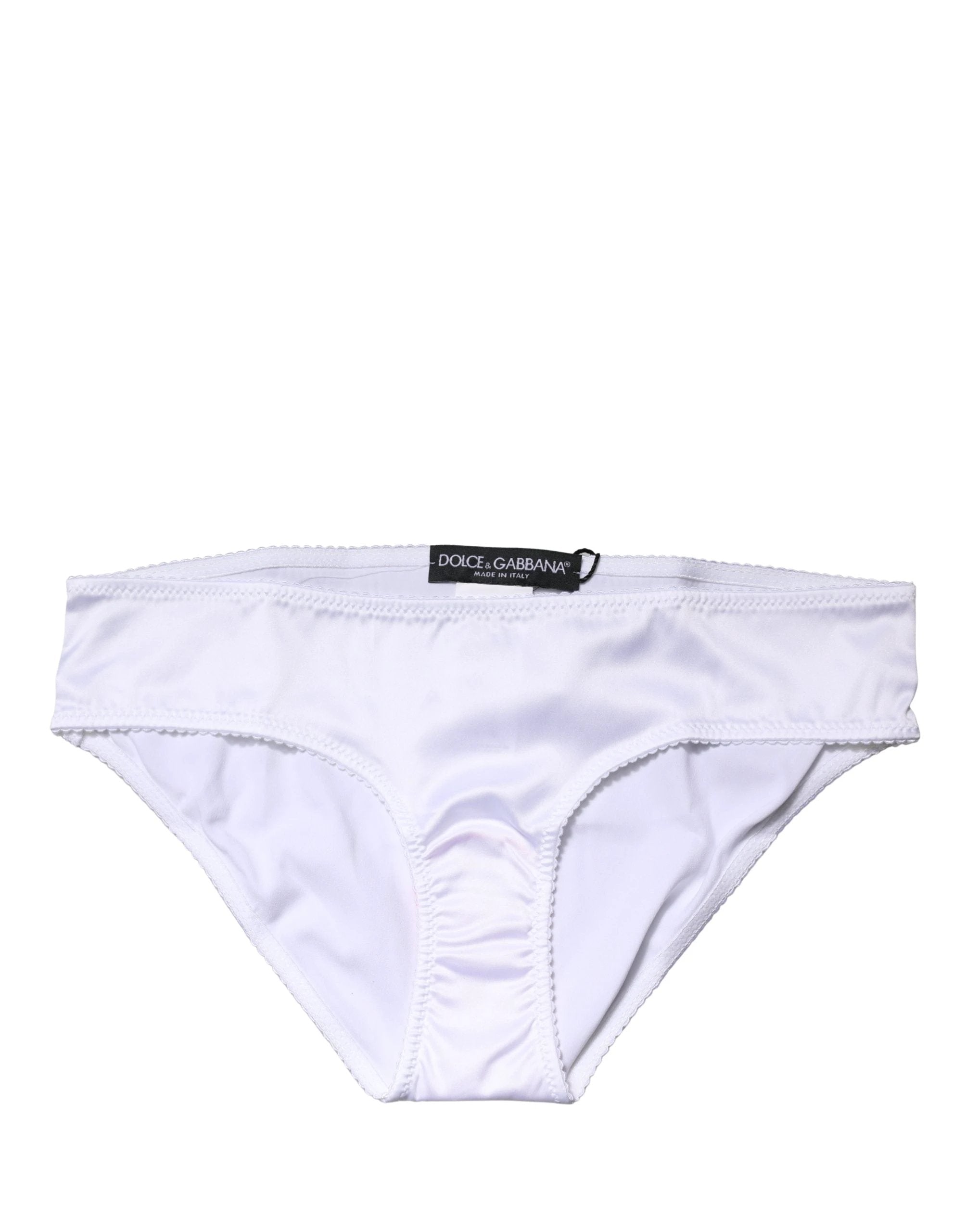 Dolce & Gabbana White Silk Stretch Mid Waist Brief Panty Underwear