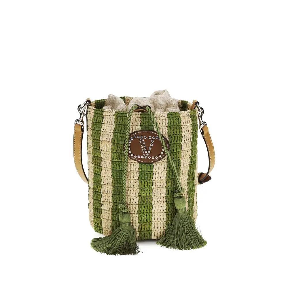 Valentino Garavani Bicolor Raffia Backet Bag