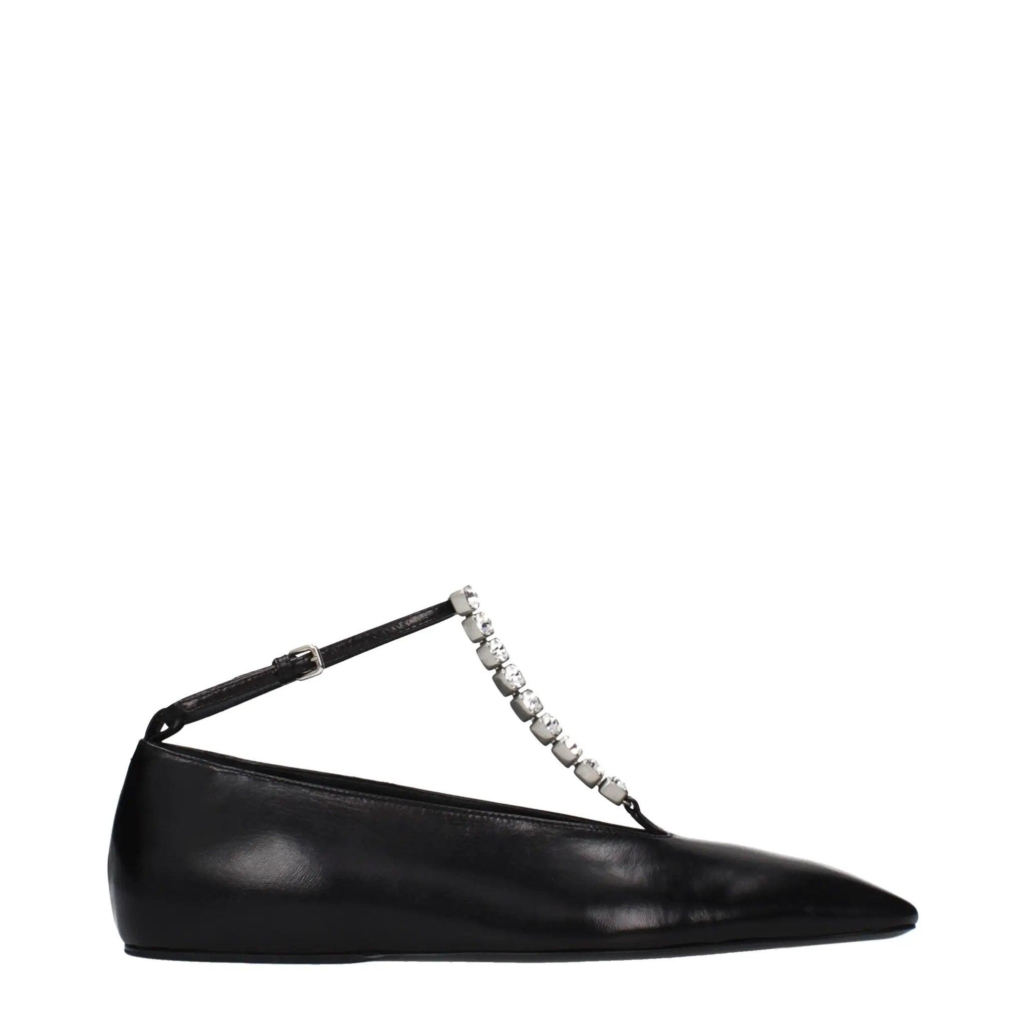 Women’s Black Leather Ballet Flats – Jil Sander Minimalist Designer Shoes