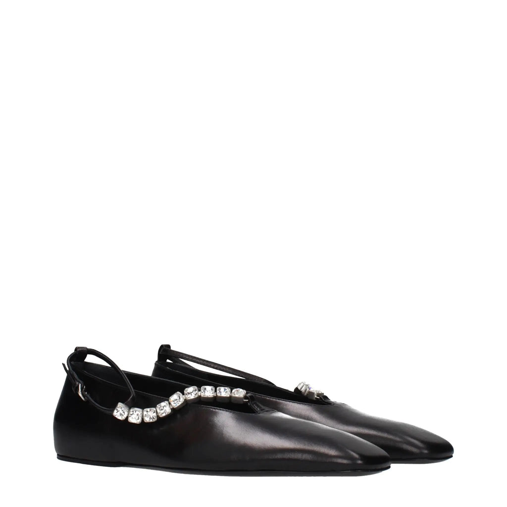 Women’s Black Leather Ballet Flats – Jil Sander Minimalist Designer Shoes