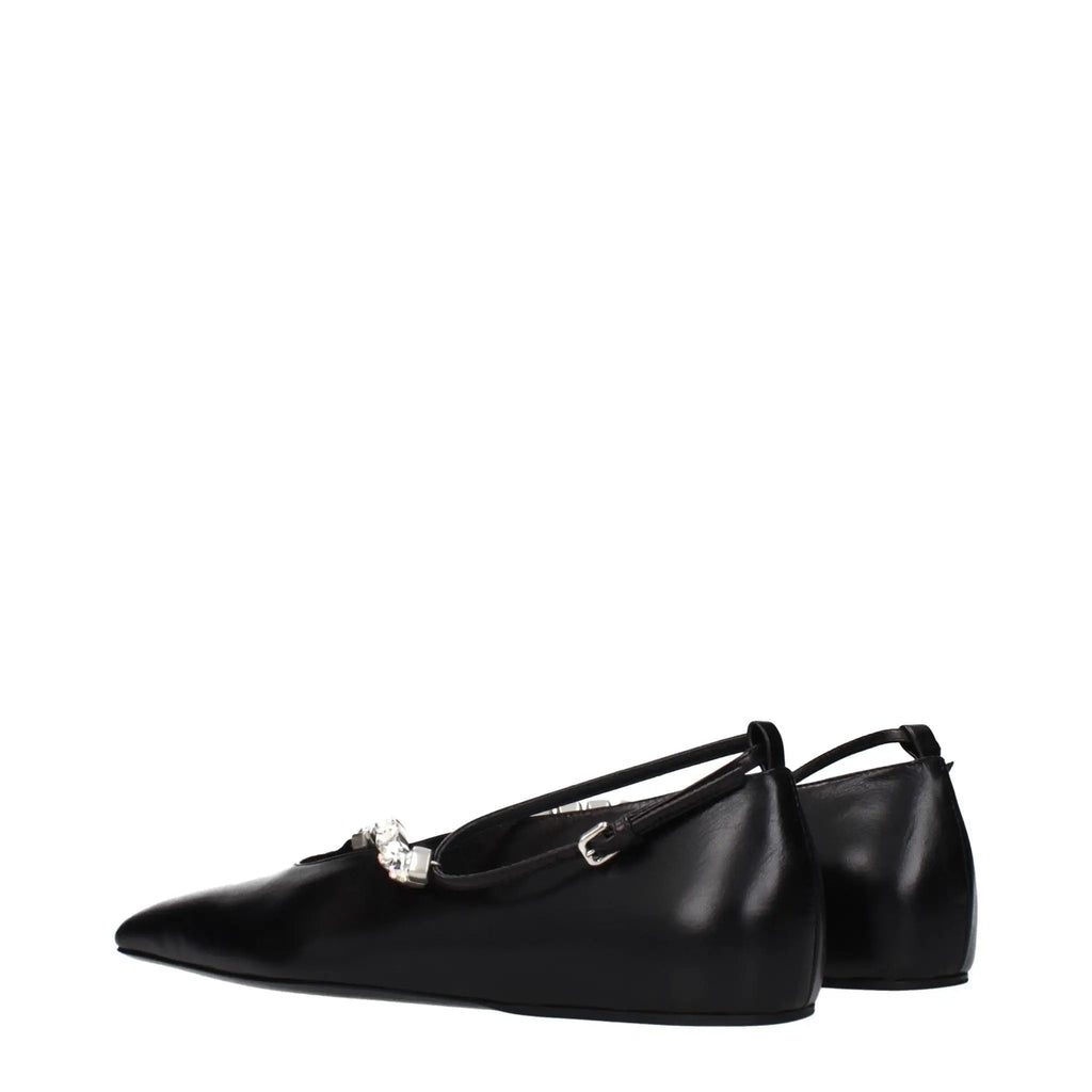 Women’s Black Leather Ballet Flats – Jil Sander Minimalist Designer Shoes