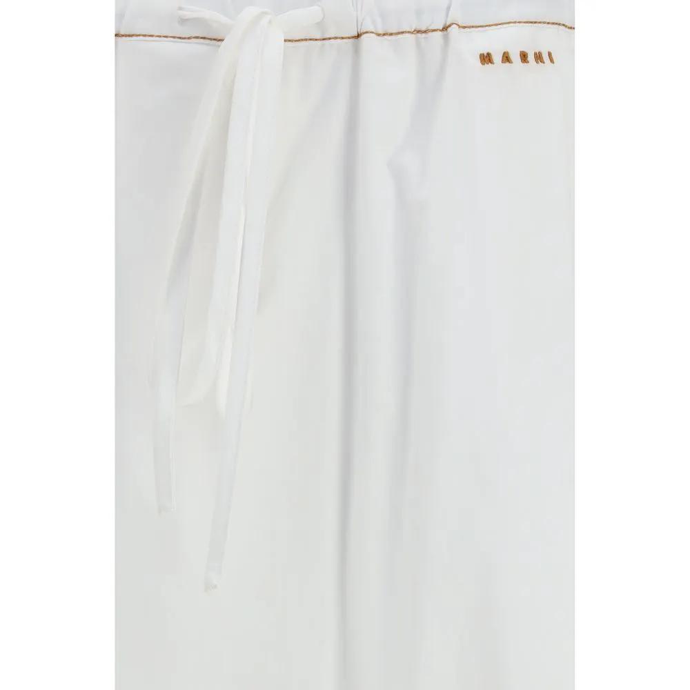 Women’s White Wide-Leg Cotton Pants – Marni Drawstring Casual Trousers SS26