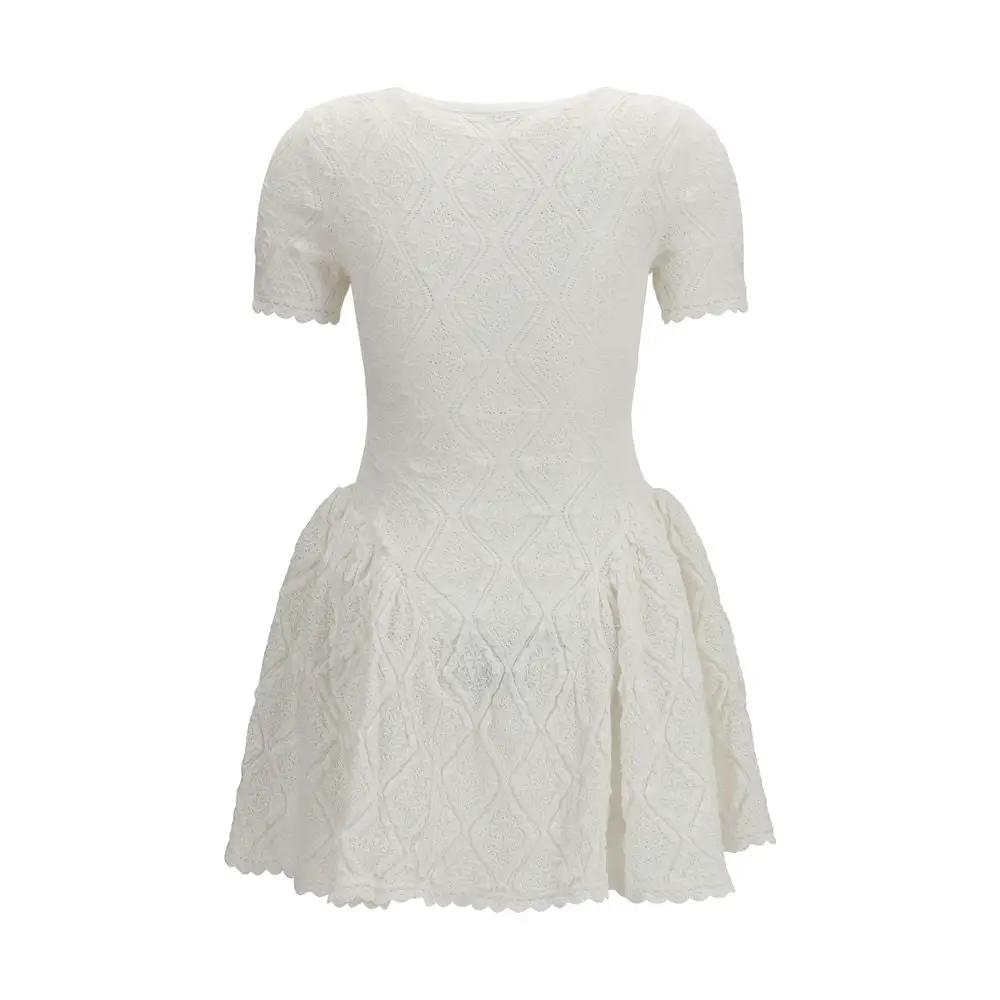 Mini-robe femme en maille ajourée – Self-Portrait, broderies florales, évasée, PÉ26
