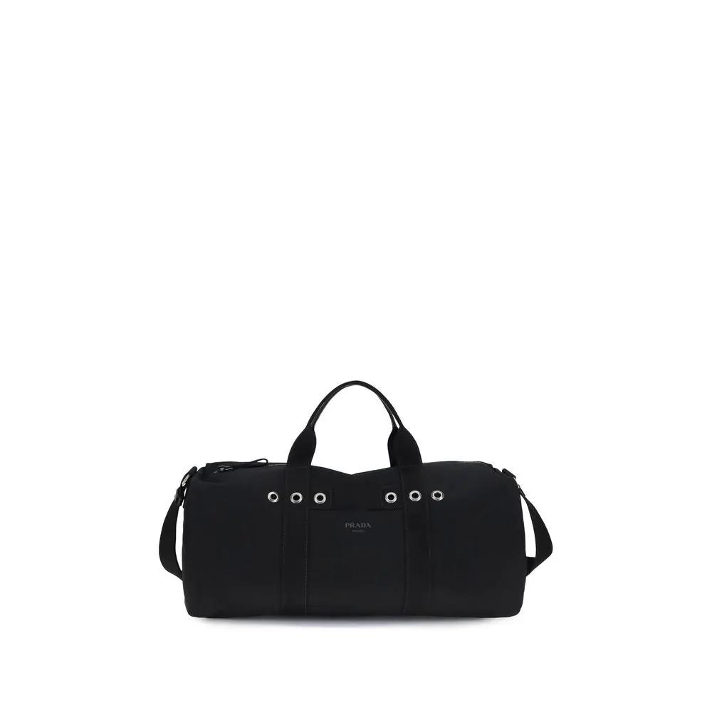 Sac de voyage en toile noire – Sac de week-end Prada Logo PE26