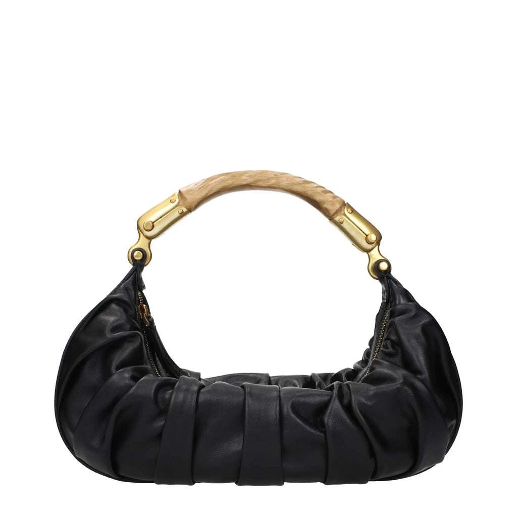 Women’s Black Leather Handbag – Balmain Vintage Effect Logo Bag