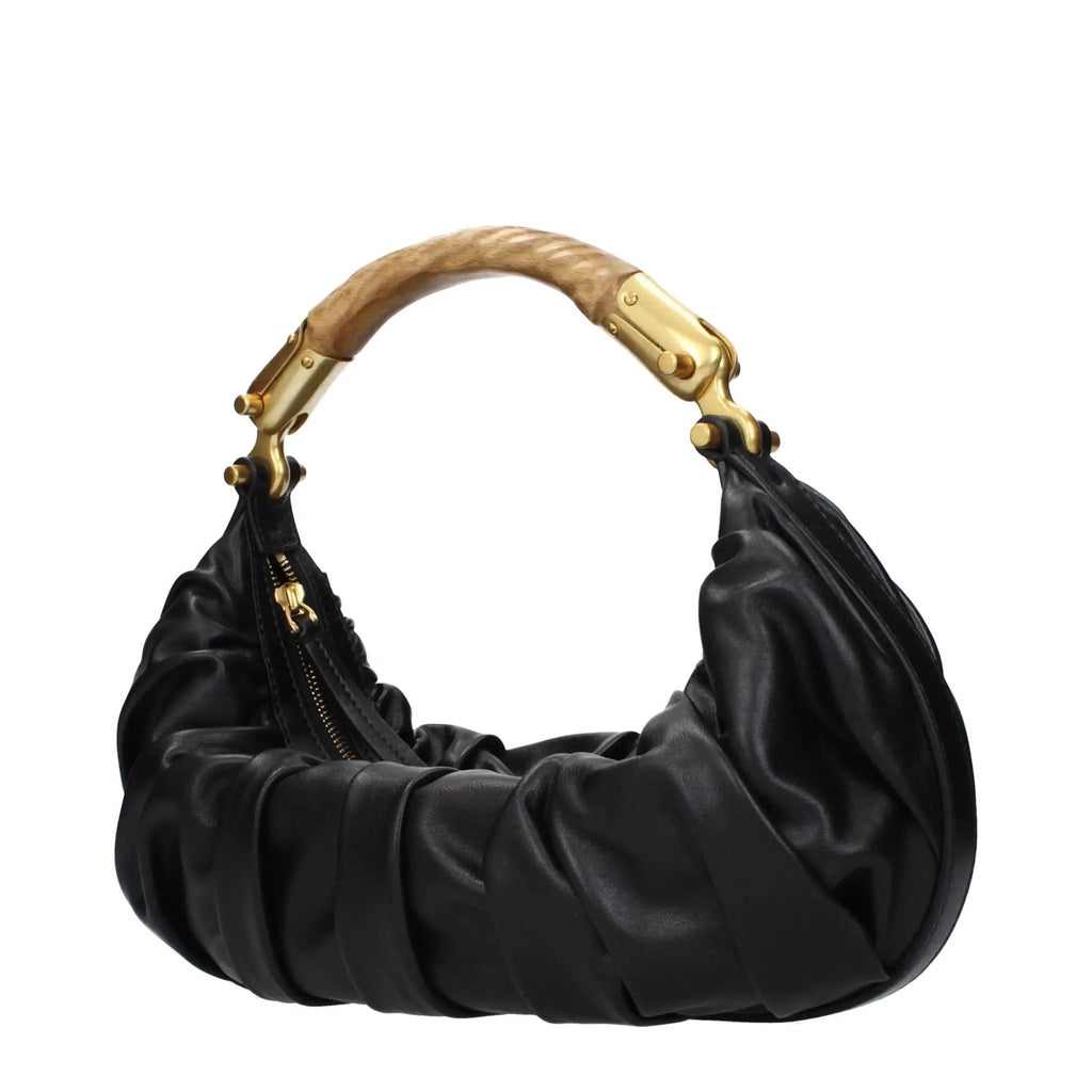 Women’s Black Leather Handbag – Balmain Vintage Effect Logo Bag