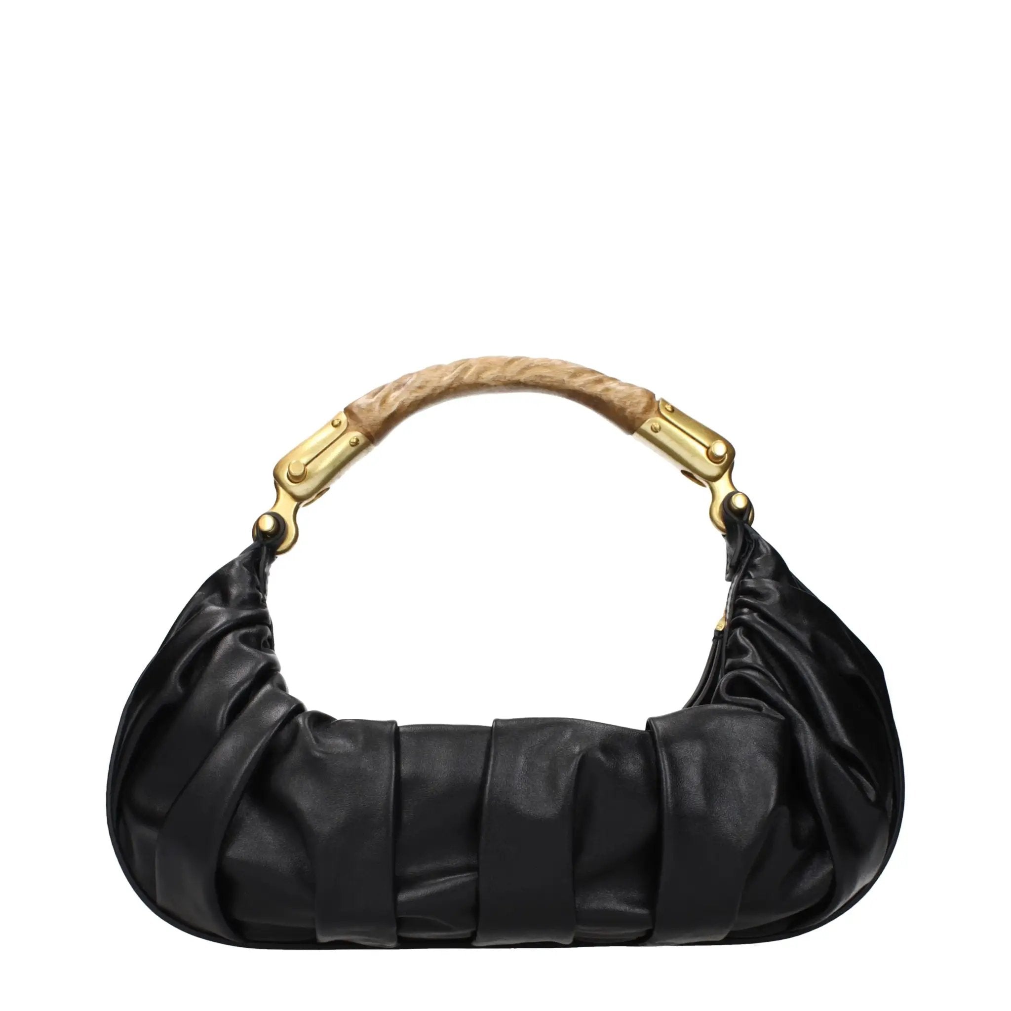 Women’s Black Leather Handbag – Balmain Vintage Effect Logo Bag