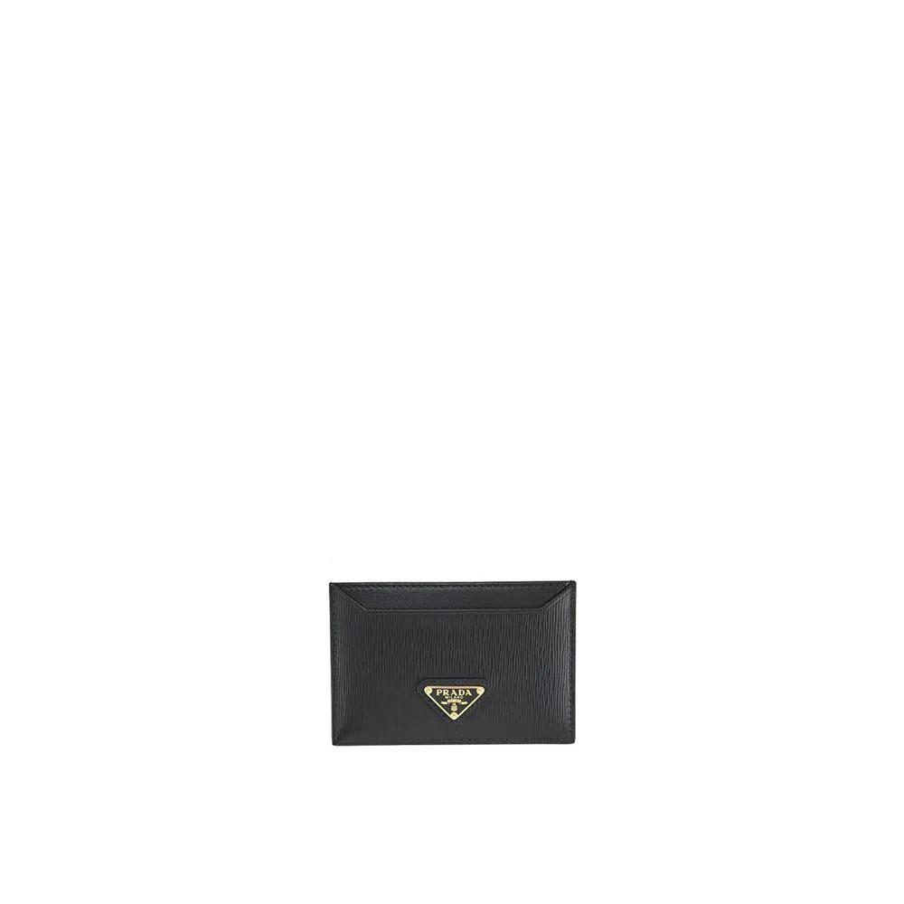 Porte-cartes Prada en cuir de veau noir