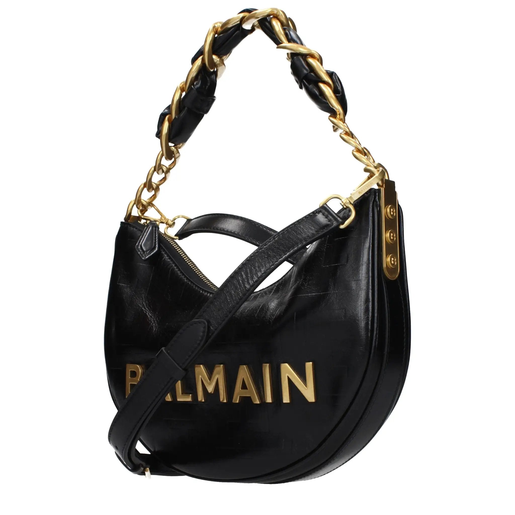 Sac bandoulière Balmain en cuir noir