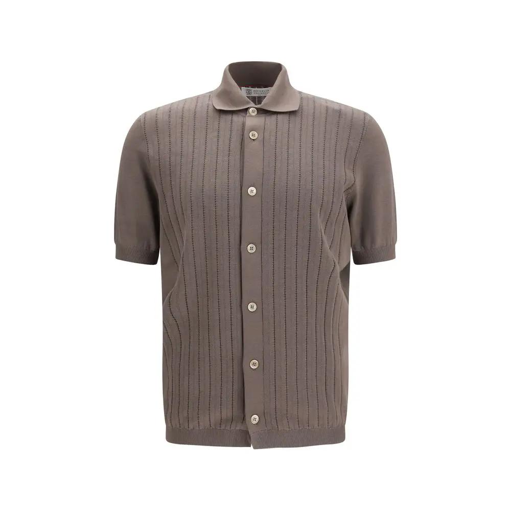 Chemise à manches courtes en coton marron Brunello Cucinelli